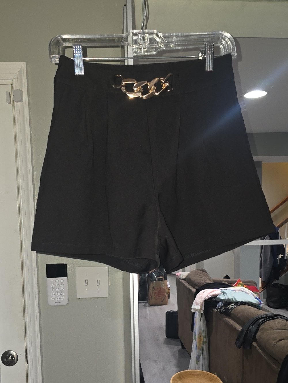 SHEIN Black High-Waist Shorts with Gold Chain Accent
